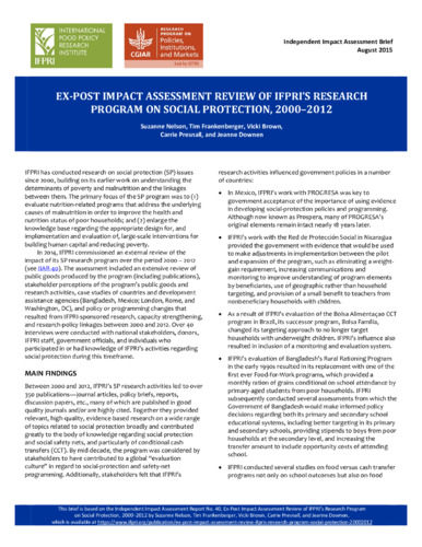 Ex-Post impact assessment review of IFPRI’s research program on social protection, 2000–2012