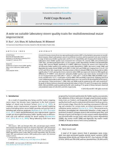 A note on suitable laboratory stover quality traits for multidimensional maize improvement