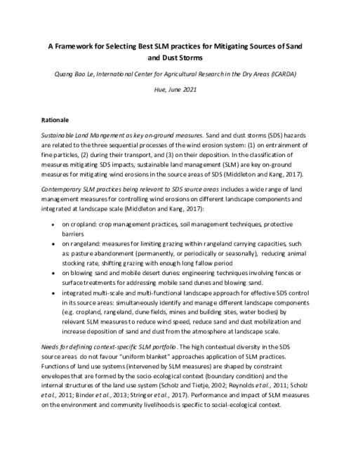 A Framework for Selecting Best SLM practices for Mitigating Sources of Sand and Dust Storms