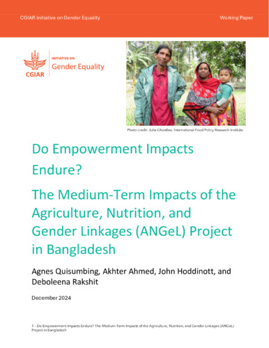Do empowerment impacts endure? The medium-term impacts of the Agriculture, Nutrition, and Gender Linkages (ANGeL) Project in Bangladesh