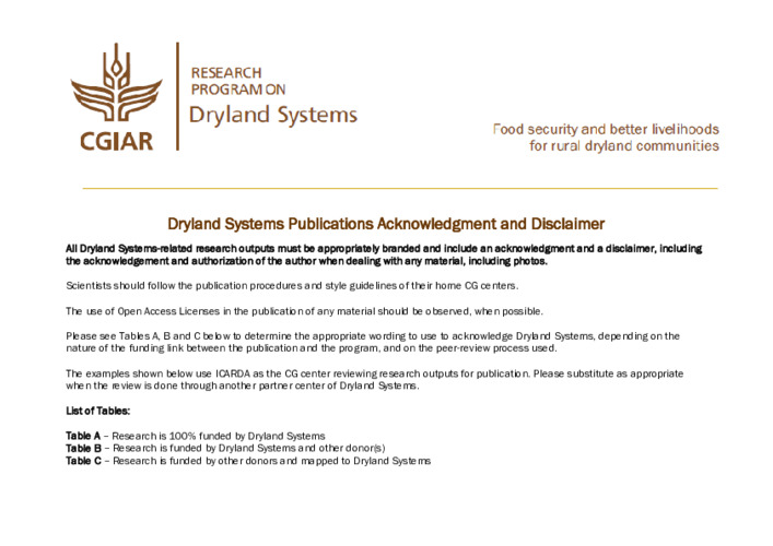 Dryland Systems Publications Acknowledgment and Disclaimer