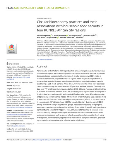 Circular bioeconomy practices and their associations with household food security in four RUNRES African city regions