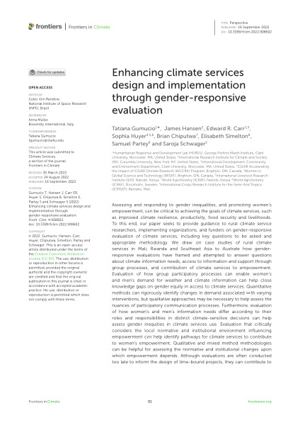 Enhancing climate services design and implementation through gender-responsive evaluation