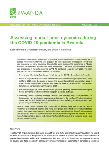 Assessing market price dynamics during the COVID-19 pandemic in Rwanda