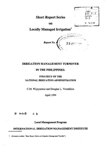 Irrigation management turnover in the Philippines: strategy of the national irrigation administration