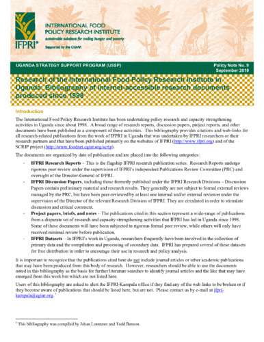 Research of the International Food Policy Research Institute in Uganda: Bibliography of internet-accessible research documents produced since 1998