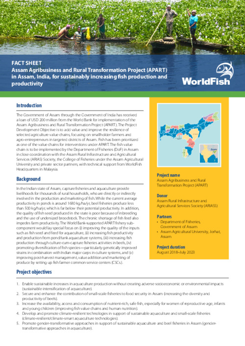 Assam Agribusiness and Rural Transformation Project (APART) in Assam, India, for sustainably increasing fish production and productivity