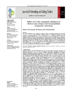 Effect of CryIIa transgenic chickpeas to Helicoverpa armigera larval parasitoid, Campoletis chlorideae