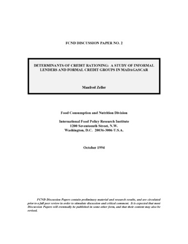 Determinants of credit rationing: a study of informal lenders and formal credit groups in Madagascar