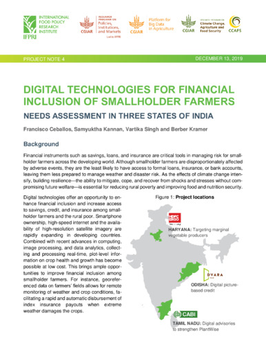 Digital technologies for financial inclusion of smallholder farmers: Needs assessment in three states of India