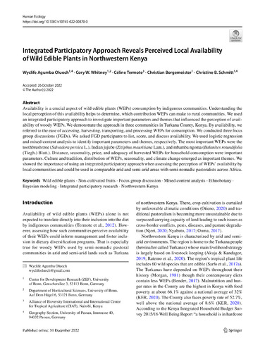 Integrated participatory approach reveals perceived local availability of wild edible plants in Northwestern Kenya