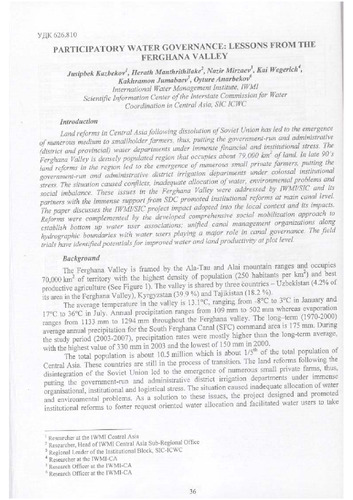 Participatory water governance: lessons from the Ferghana Valley