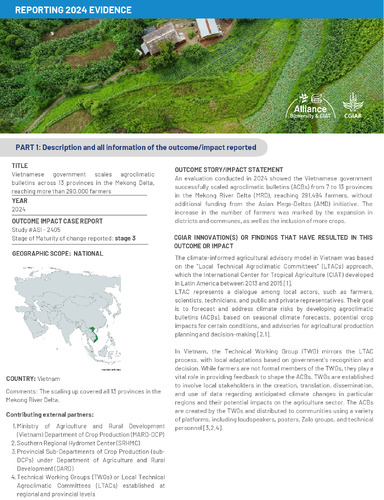 Vietnamese government scales agroclimatic bulletins across 13 provinces in the Mekong Delta, reaching more than 290,000 farmers