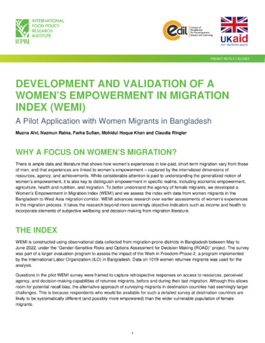 Development and validation of a Women’s Empowerment in Migration Index (WEMI): A Pilot Application with Women Migrants in Bangladesh