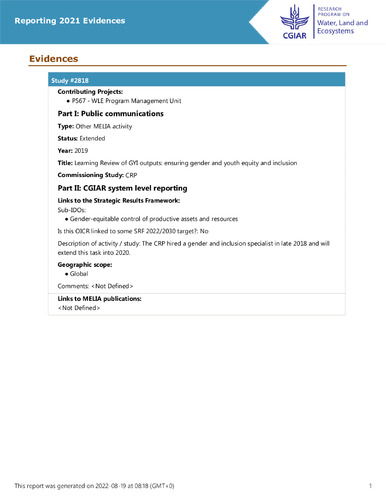 Learning Review of GYI outputs: ensuring gender and youth equity and inclusion