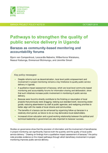 Pathways to strengthen the quality of public service delivery in Uganda: Barazas as citizen advocacy forums