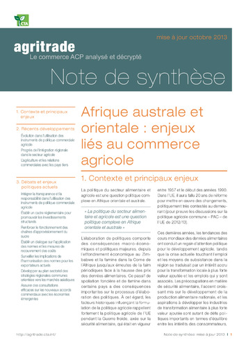 Afrique australe et occidentale - Enjeux liés au commerce : Agritrade Note de synthèse 2013