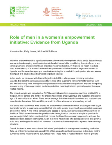 Role of men in a women’s empowerment initiative: Evidence from Uganda
