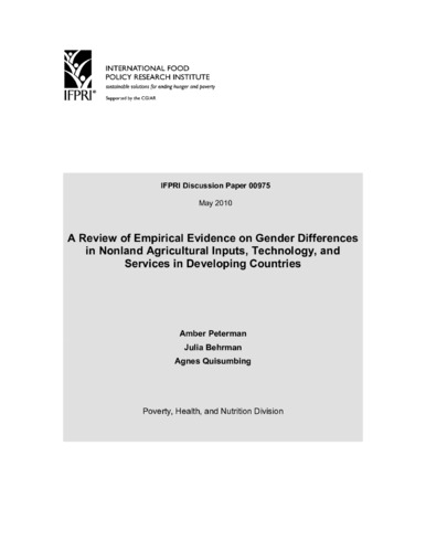 A review of empirical evidence on gender differences in nonland agricultural inputs, technology, and services in developing countries