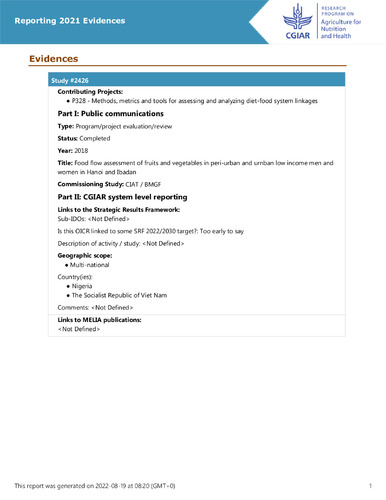 Food flow assessment of fruits and vegetables in peri-urban and urnban low income men and women in Hanoi and Ibadan