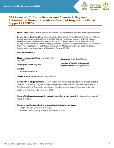 GSI Research Informs Gender and Climate Policy and Submissions through the Africa Group of Negotiators Expert Support (AGNES)