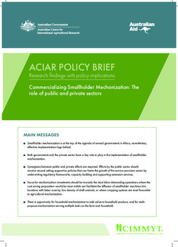 Commercializing smallholder mechanization, the role of public and private sectors