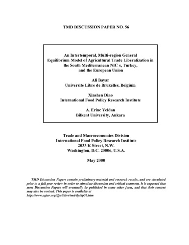 An intertemporal, multi-region general equilibrium model of agricultural trade liberalization in the South Mediterranean NICs, Turkey, and the European Union