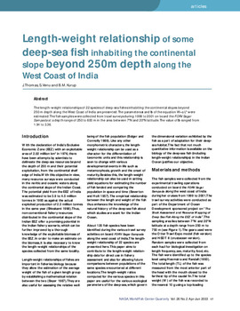 Length-weight relationship of some deep-sea fish inhabiting the continental slope beyond 250m depth along the west coast of India