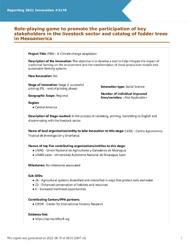 Role-playing game to promote the participation of key stakeholders in the livestock sector and catalog of fodder trees in Mesoamerica