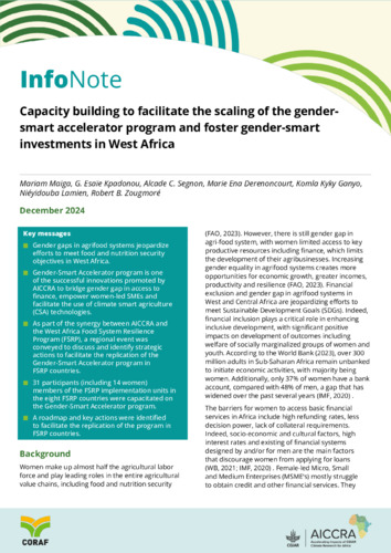 Capacity building to facilitate the scaling of the gender-smart accelerator program and foster gender-smart investments in West Africa