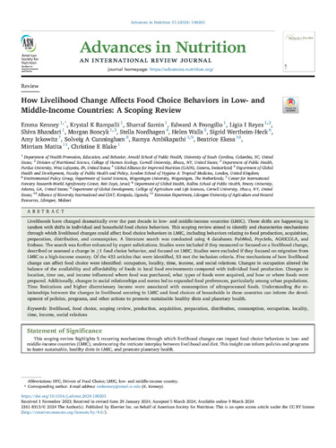 How livelihood change affects food choice behaviors in low- and middle-income countries: A scoping review