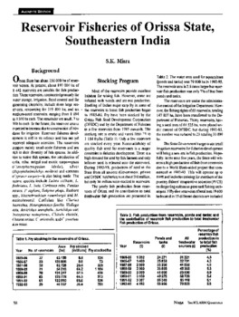 Reservoir fisheries of Orissa State, southern India