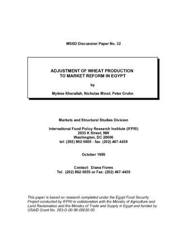 Adjustment of wheat production to market reform in Egypt