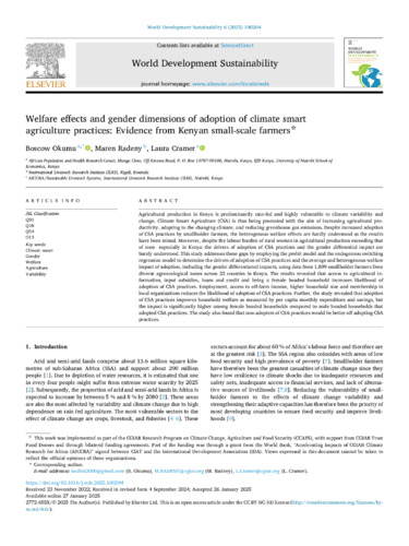Welfare effects and gender dimensions of adoption of climate smart agriculture practices: Evidence from Kenyan small-scale farmers