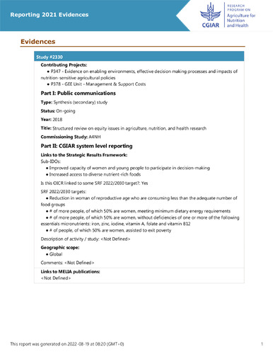 Structured review on equity issues in agriculture, nutrition, and health research