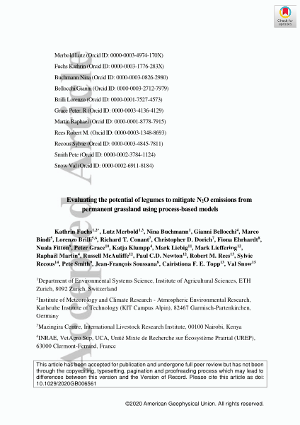 Evaluating the Potential of Legumes to Mitigate N2O Emissions From Permanent Grassland Using Process-Based Models