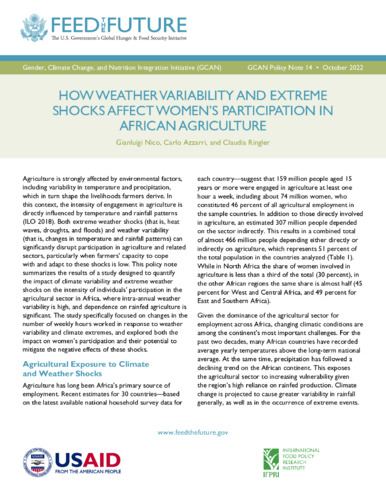 How weather variability and extreme shocks affect women's participation in African agriculture
