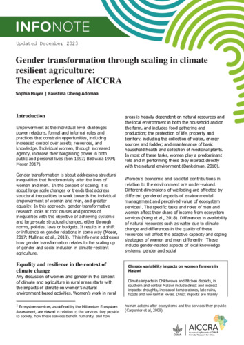 Gender transformation through scaling in climate resilient agriculture: The experience of AICCRA