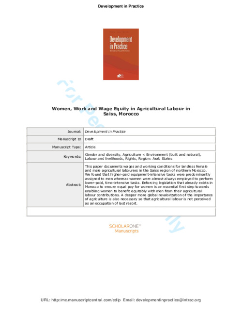 Women, Work and Wage Equity in Agricultural Labour in Saiss, Morocco
