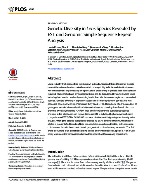 Genetic Diversity in Lens Species Revealed by EST and Genomic Simple Sequence Repeat Analysis