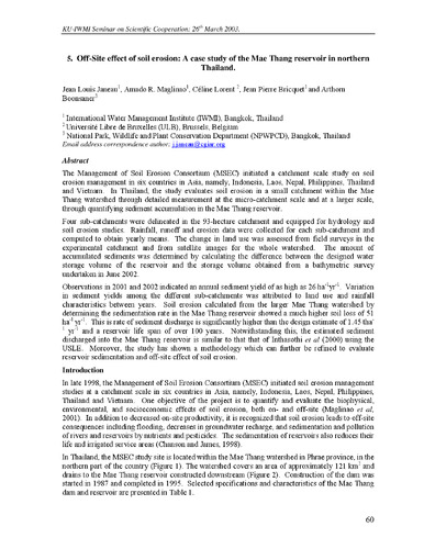 Off-site effect of soil erosion: A case study of the Mae Thang reservoir in northern Thailand