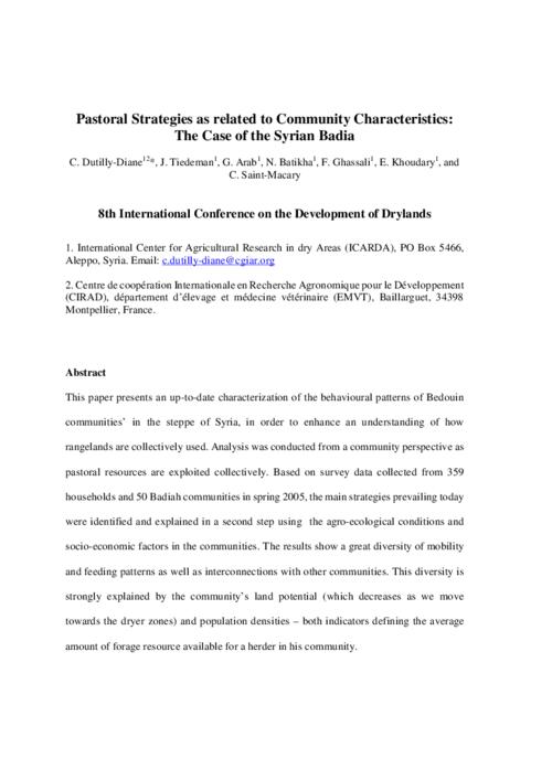 Pastoral Strategies as related to Community Characteristics: The Case of the Syrian Badia
