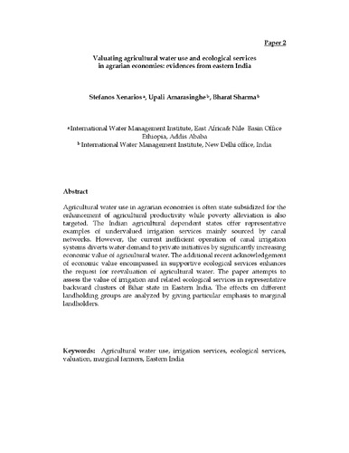 Valuating agricultural water use and ecological services in agrarian economies: evidences from eastern India