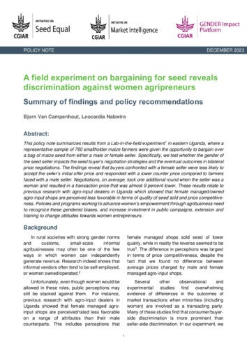 A field experiment on bargaining for seed reveals discrimination against women agripreneurs