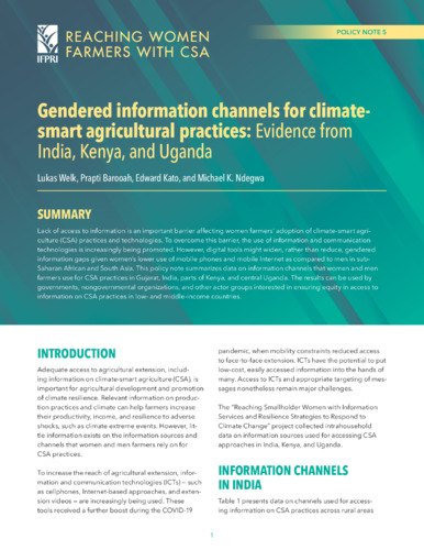 Gendered information channels for climate-smart agriculture practices: Evidence from India, Kenya, and Uganda