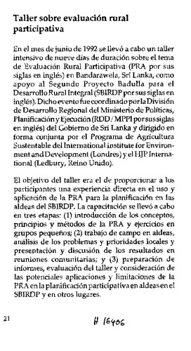 Taller sobre evaluacicn rural participativaWorkshop on participatory rural appraisal