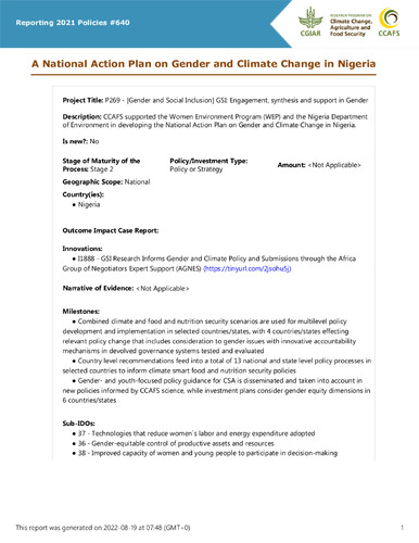 A National Action Plan on Gender and Climate Change in Nigeria