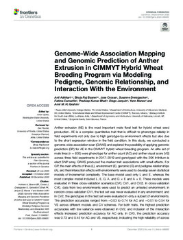 Genome-wide association mapping and genomic prediction of anther extrusion in CIMMYT hybrid wheat breeding program via modeling pedigree, genomic relationship, and interaction with the environment