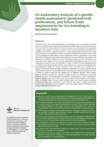 An exploratory analysis of a gender needs assessment, gendered trait preferences, and future (trait) requirements for rice breeding in Southern Asia