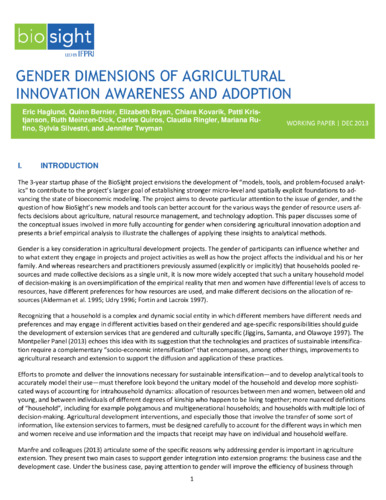 Gender dimensions of agricultural innovation awareness and adoption